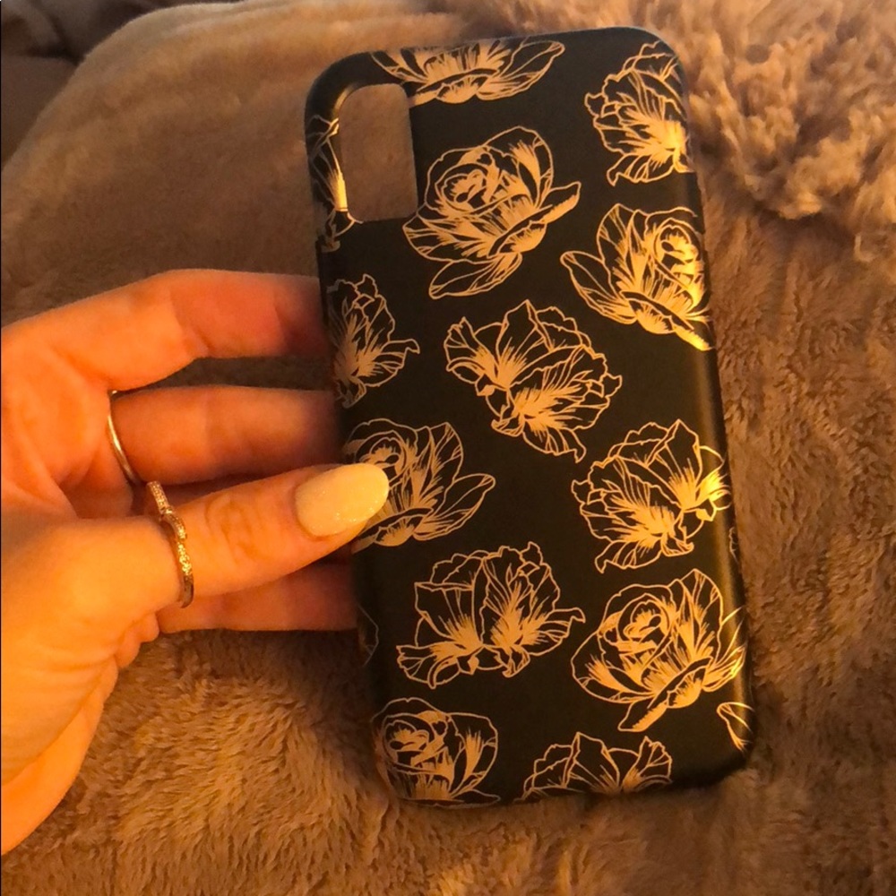 IPhone X black & rose gold floral case